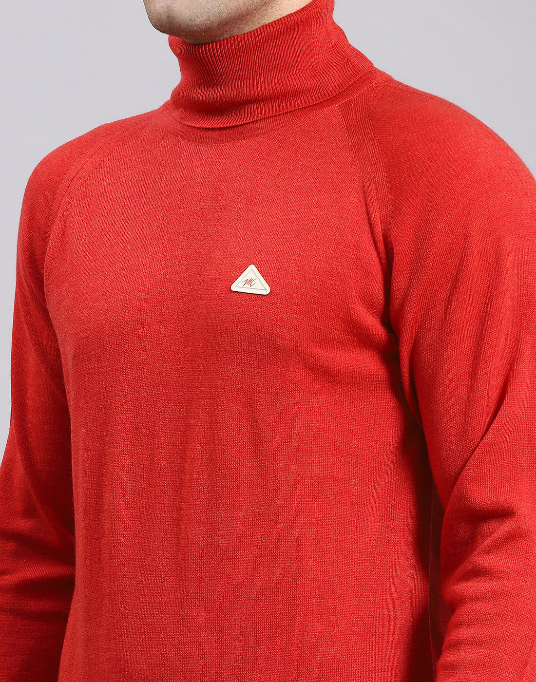 Men Red Solid High Neck Full Sleeve Pullover