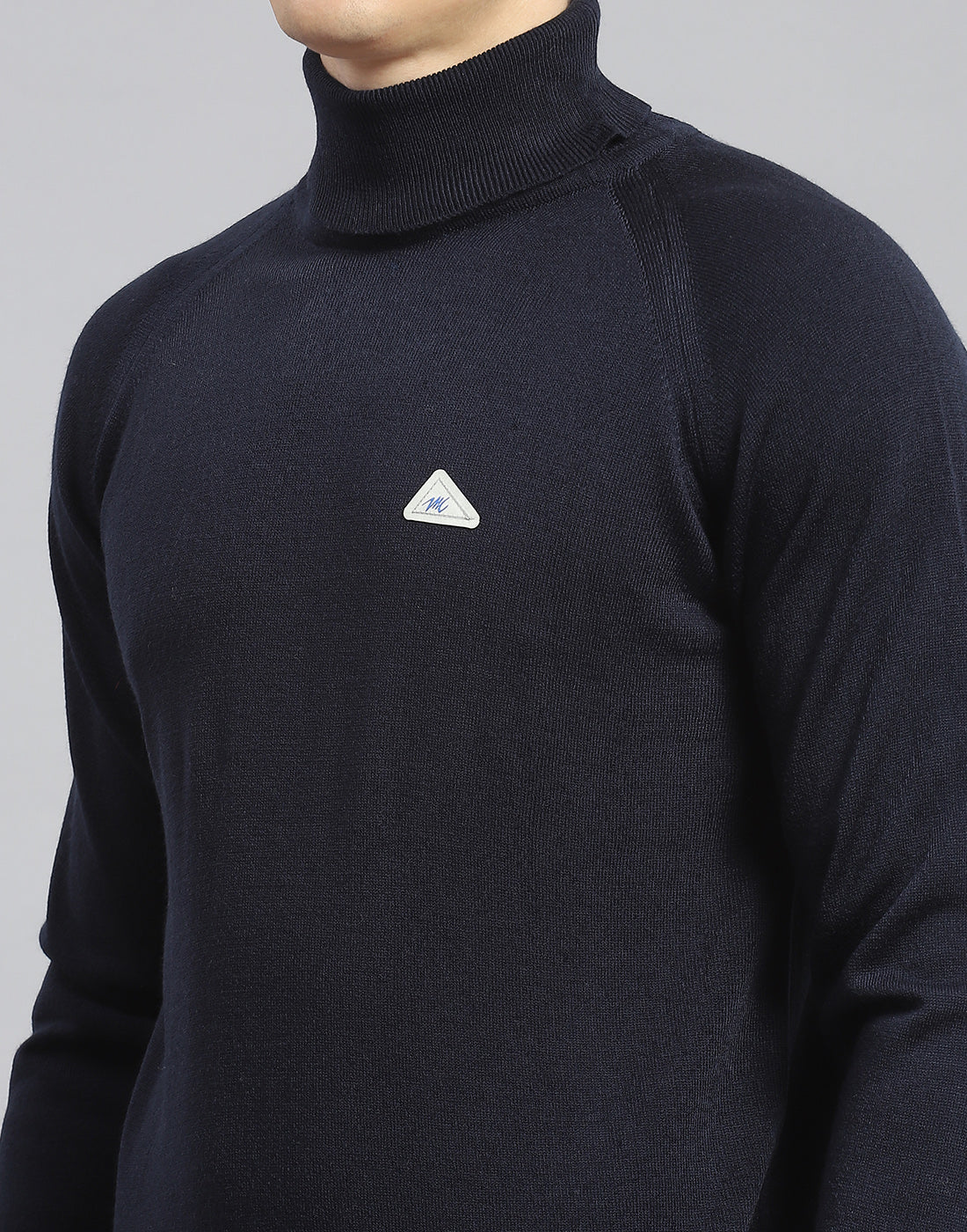 Men Navy Blue Solid High Neck Full Sleeve Pullover