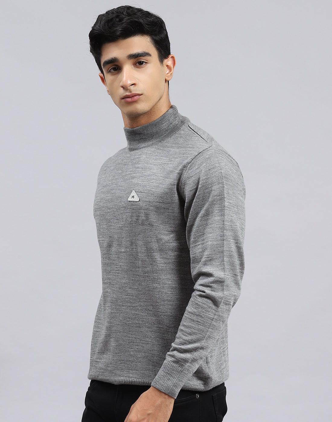 Men Grey Solid Turtle Neck Full Sleeve Pullover