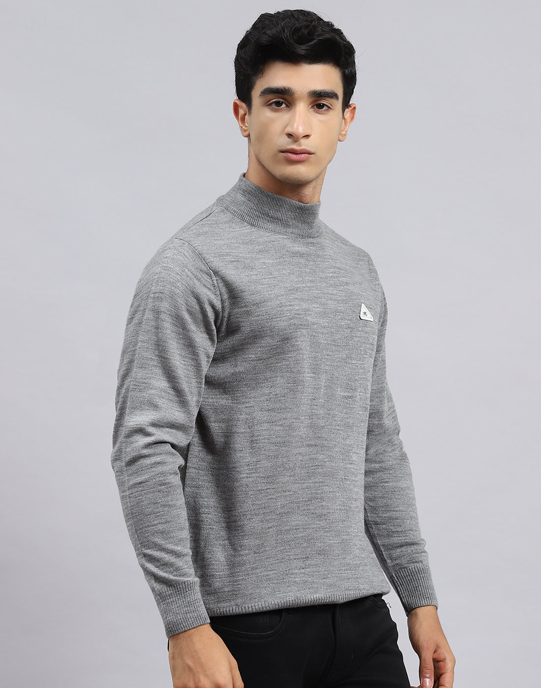 Men Grey Solid Turtle Neck Full Sleeve Pullover