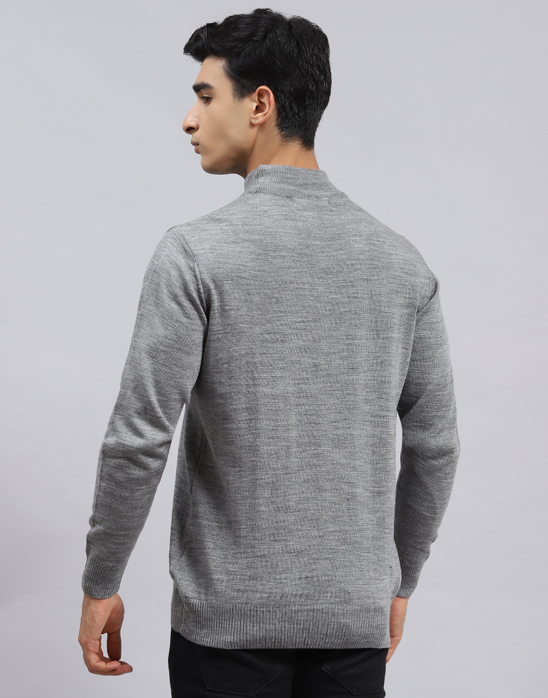 Men Grey Solid Turtle Neck Full Sleeve Pullover