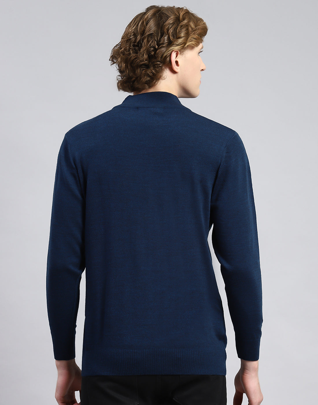 Men Blue Solid Turtle Neck Full Sleeve Pullover