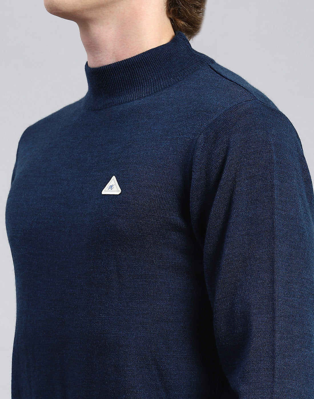 Men Blue Solid Turtle Neck Full Sleeve Pullover