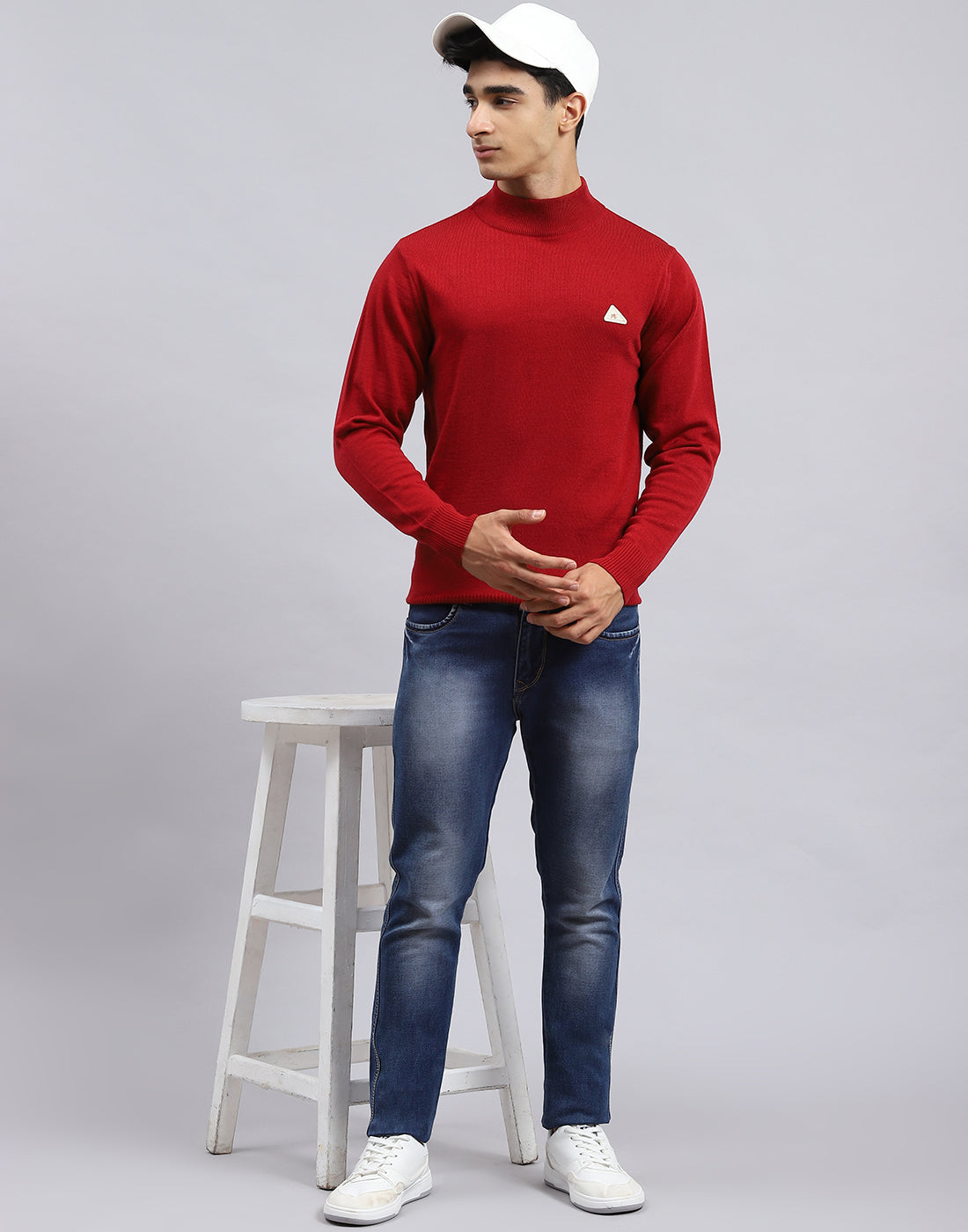 Men Red Solid Turtle Neck Full Sleeve Pullover