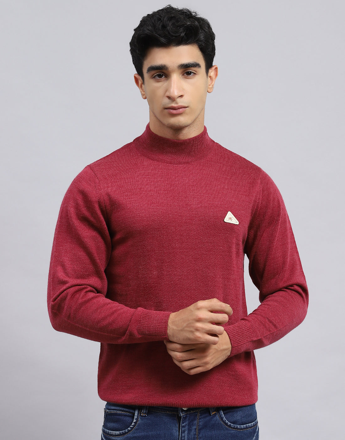 Men Red Solid Turtle Neck Full Sleeve Pullover