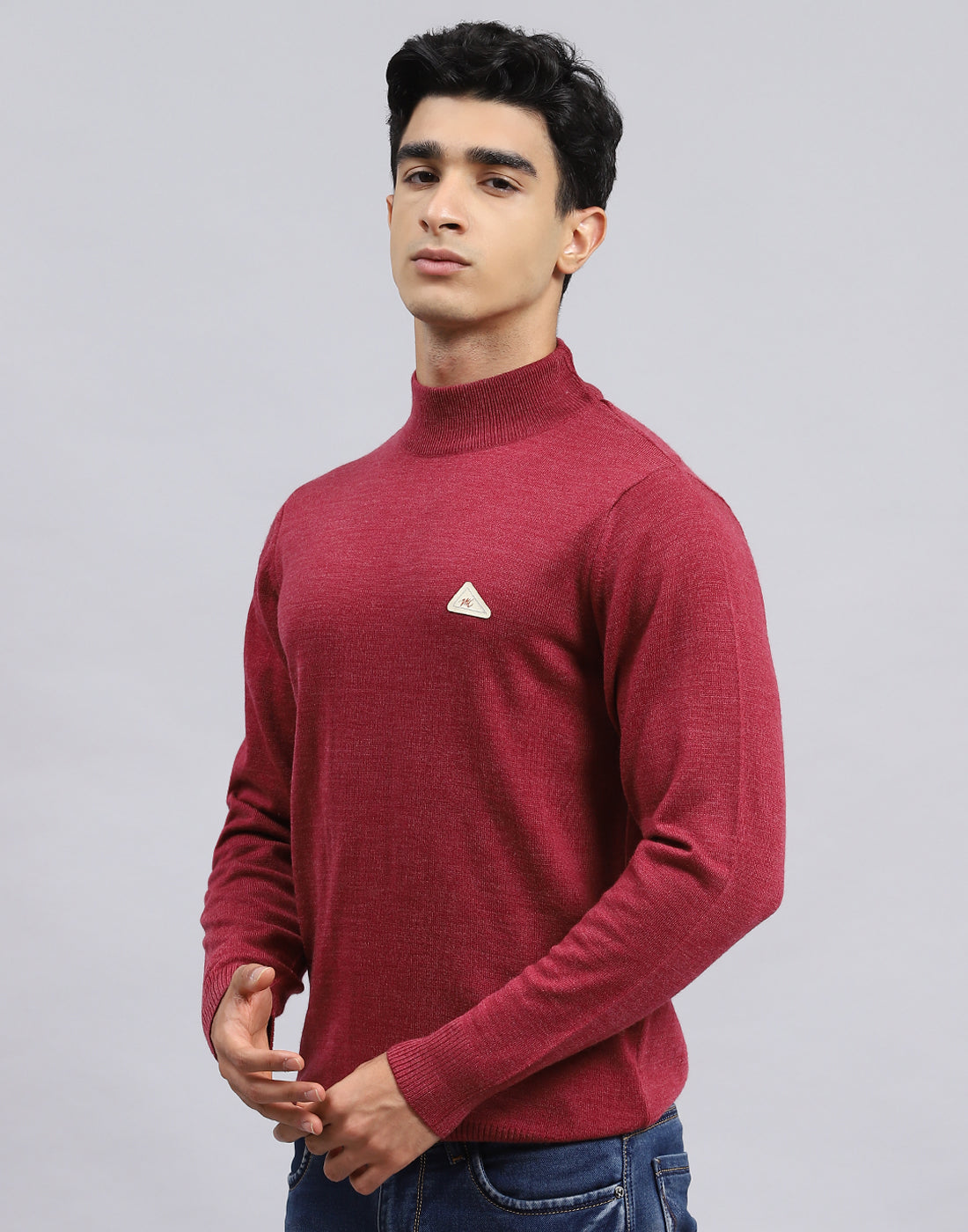 Men Red Solid Turtle Neck Full Sleeve Pullover