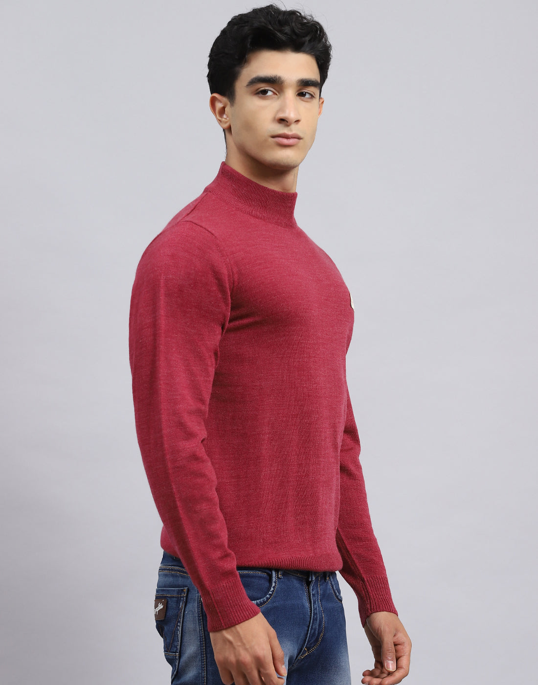 Men Red Solid Turtle Neck Full Sleeve Pullover