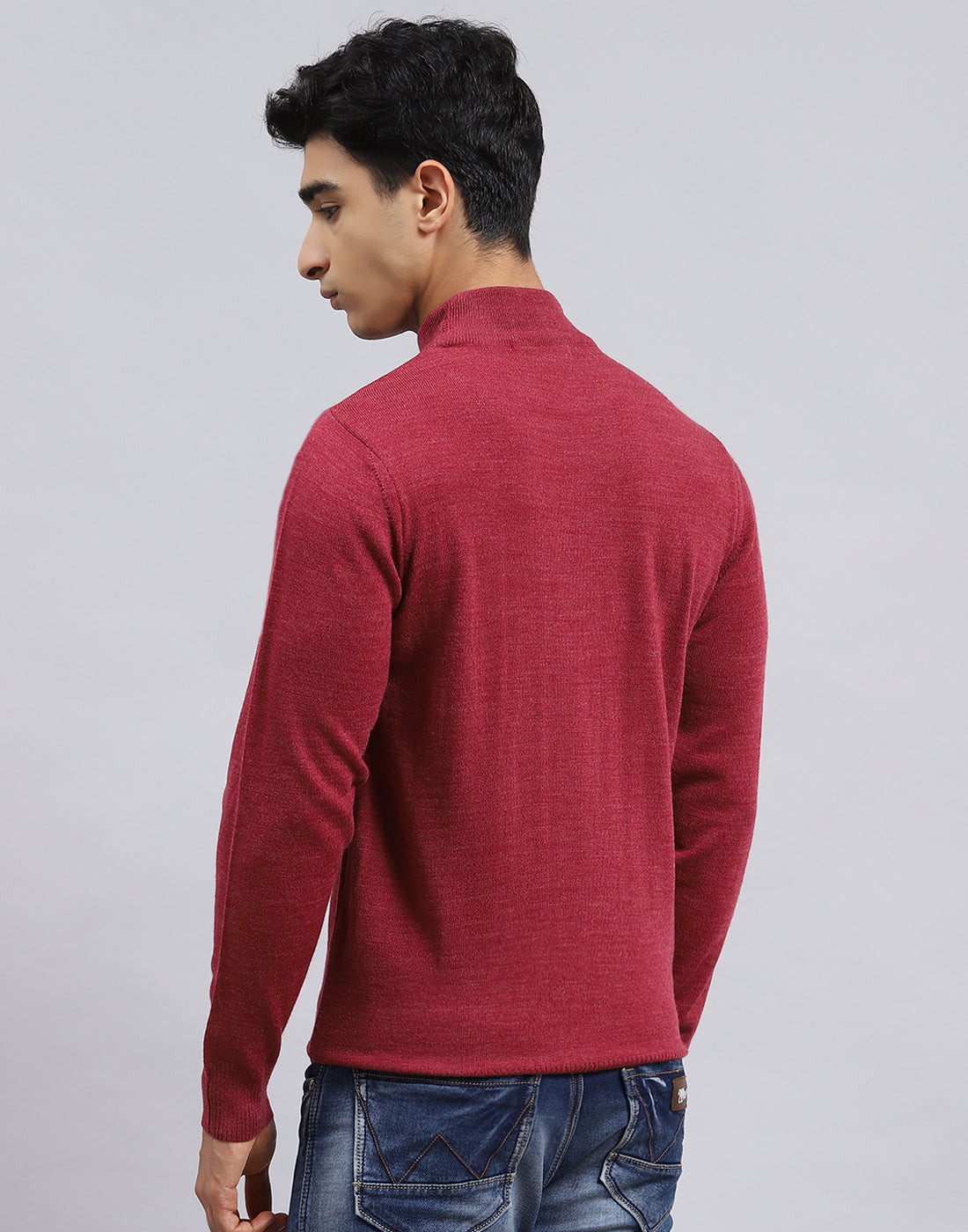 Men Red Solid Turtle Neck Full Sleeve Pullover