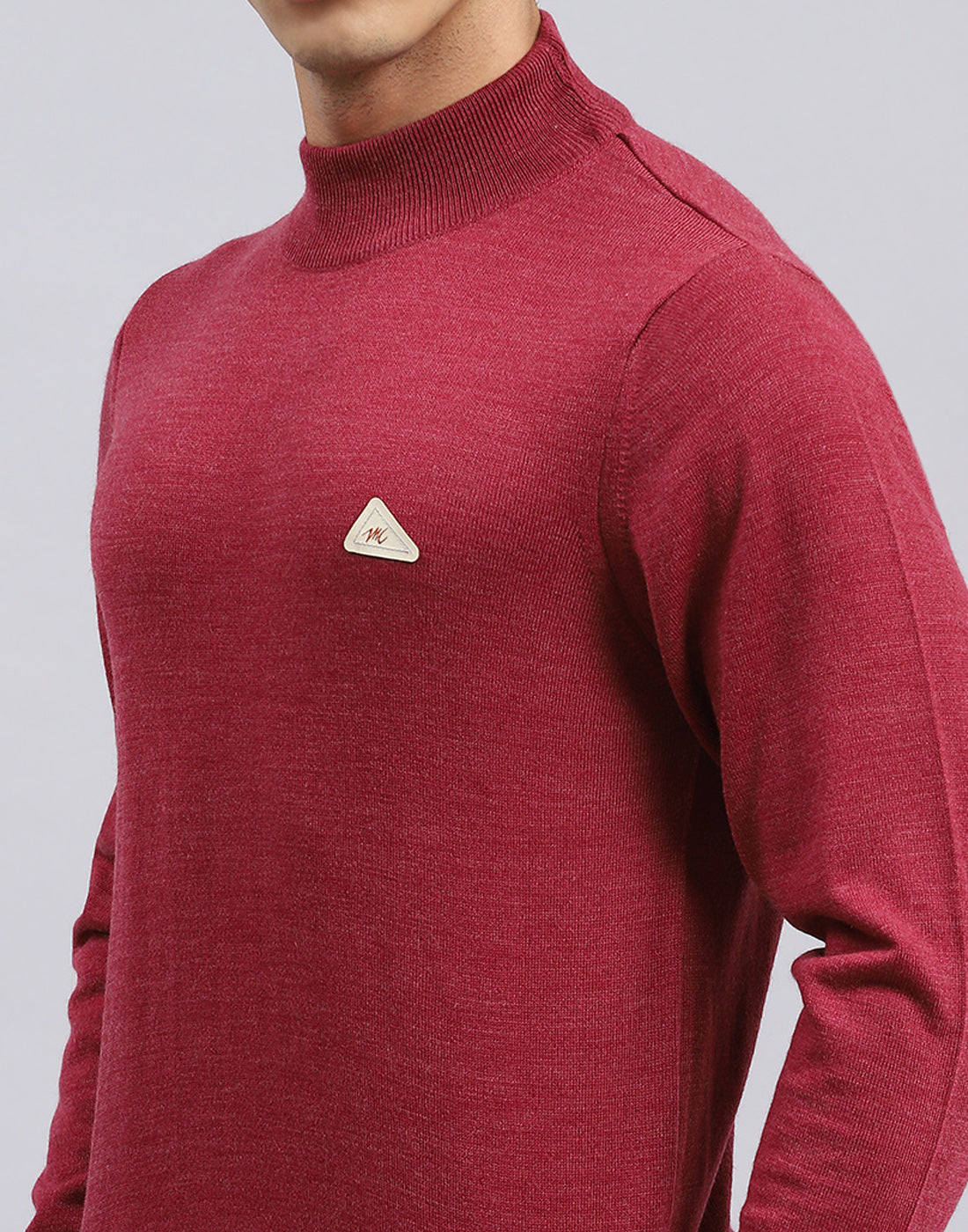 Men Red Solid Turtle Neck Full Sleeve Pullover