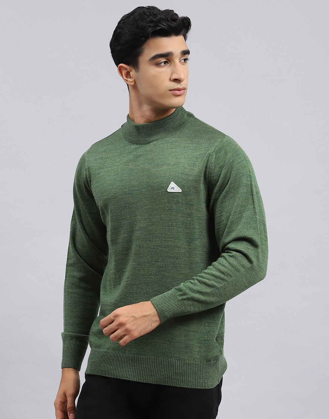 Men Green Solid Turtle Neck Full Sleeve Pullover