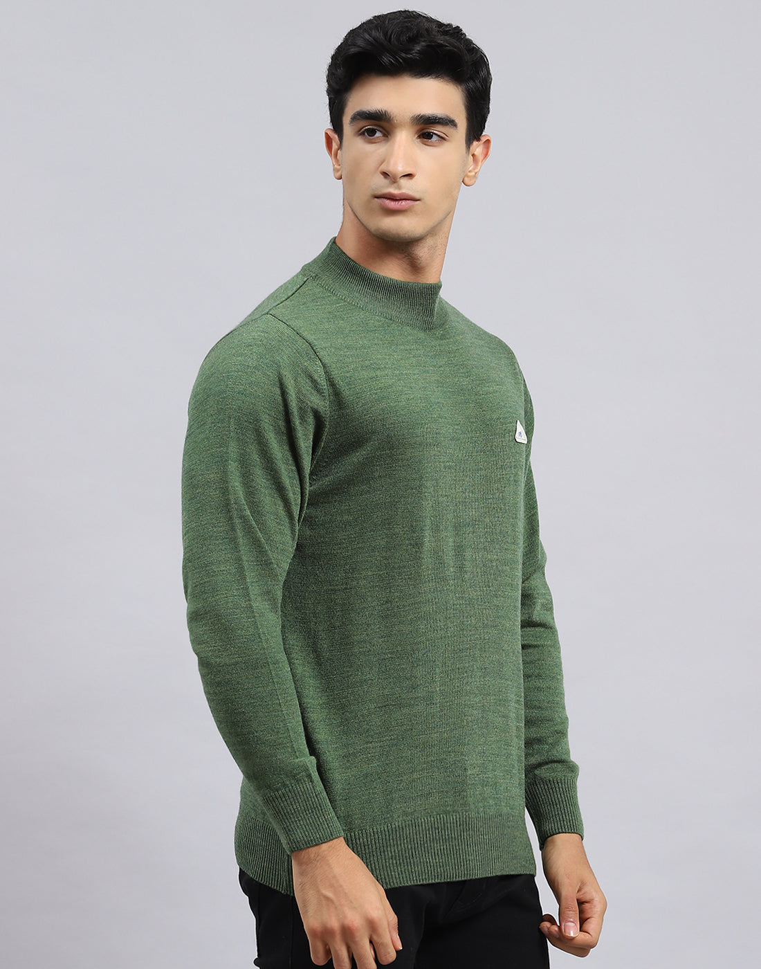 Men Green Solid Turtle Neck Full Sleeve Pullover