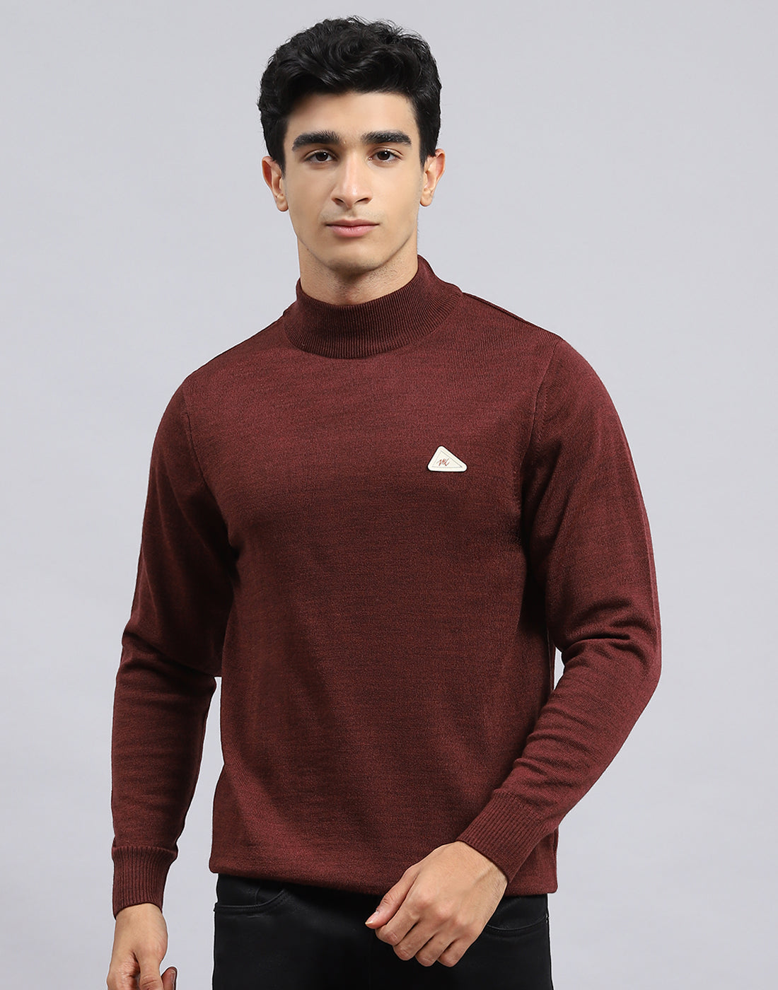 Men Rust Solid Turtle Neck Full Sleeve Pullover