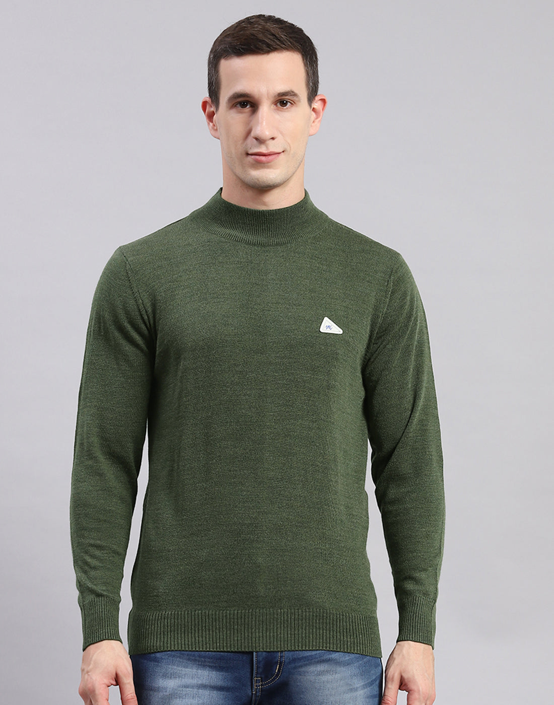 Men Green Solid Turtle Neck Full Sleeve Pullover