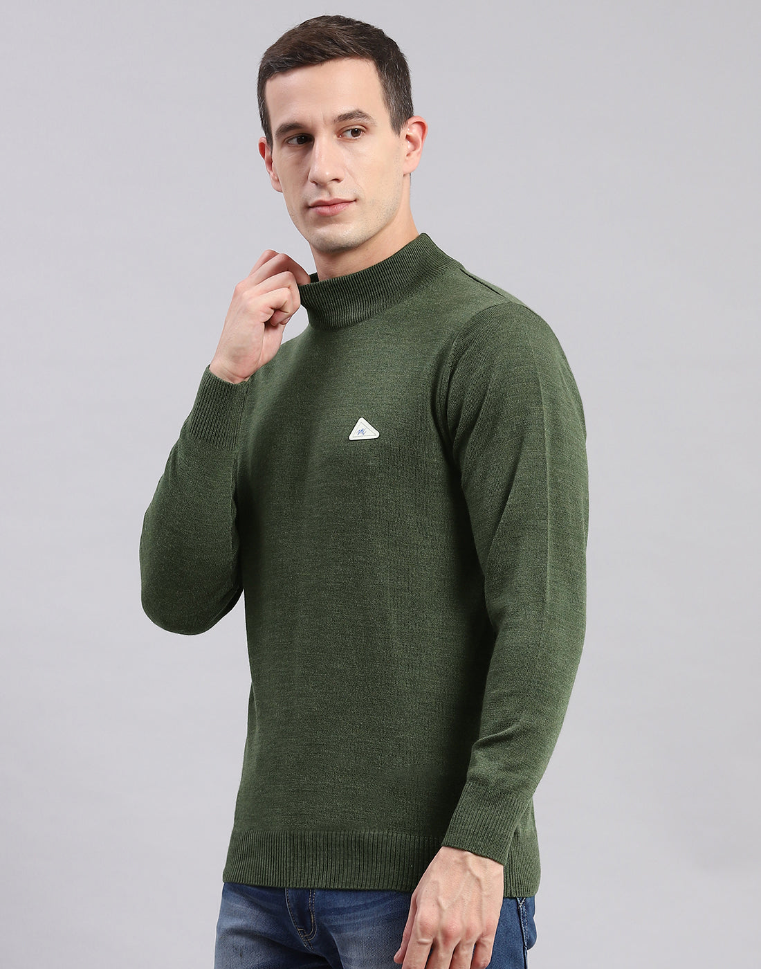 Men Green Solid Turtle Neck Full Sleeve Pullover