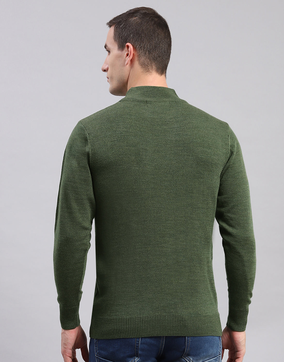 Men Green Solid Turtle Neck Full Sleeve Pullover