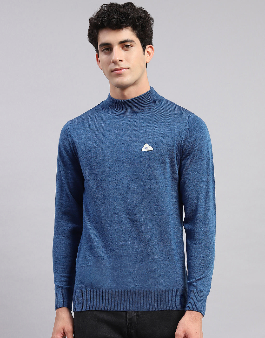 Men Blue Solid Turtle Neck Full Sleeve Pullover