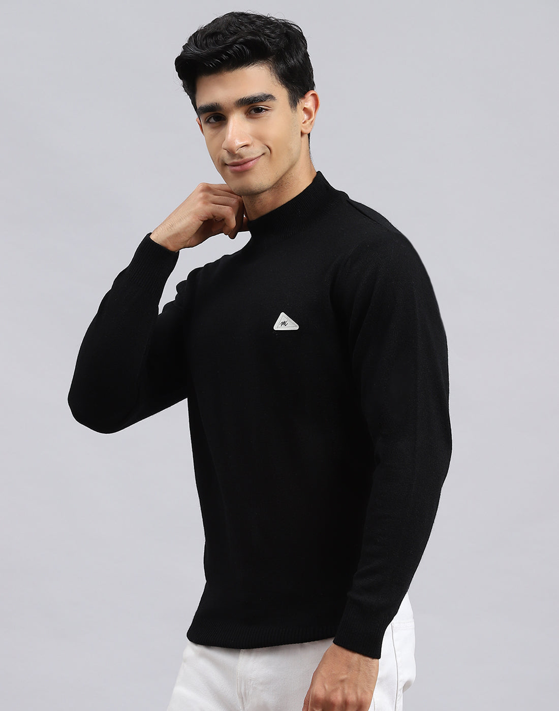 Men Black Solid Turtle Neck Full Sleeve Pullover