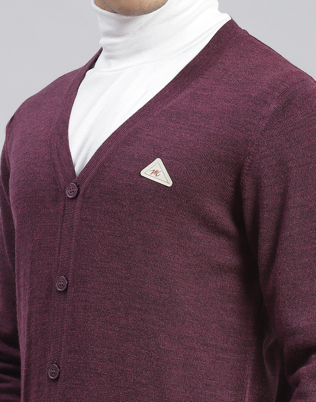 Men Purple Solid V Neck Full Sleeve Cardigan