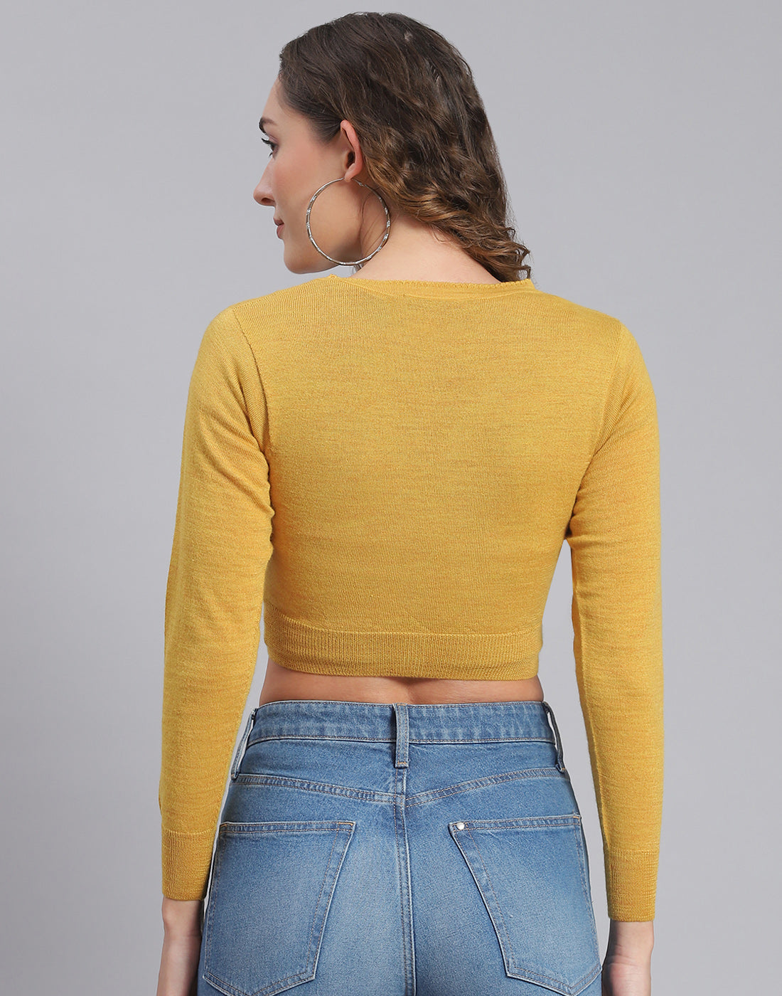 Women Mustard Solid V Neck Full Sleeve Blouse