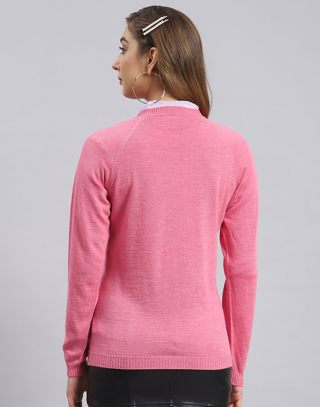 Women Pink Solid V Neck Full Sleeve Cardigan