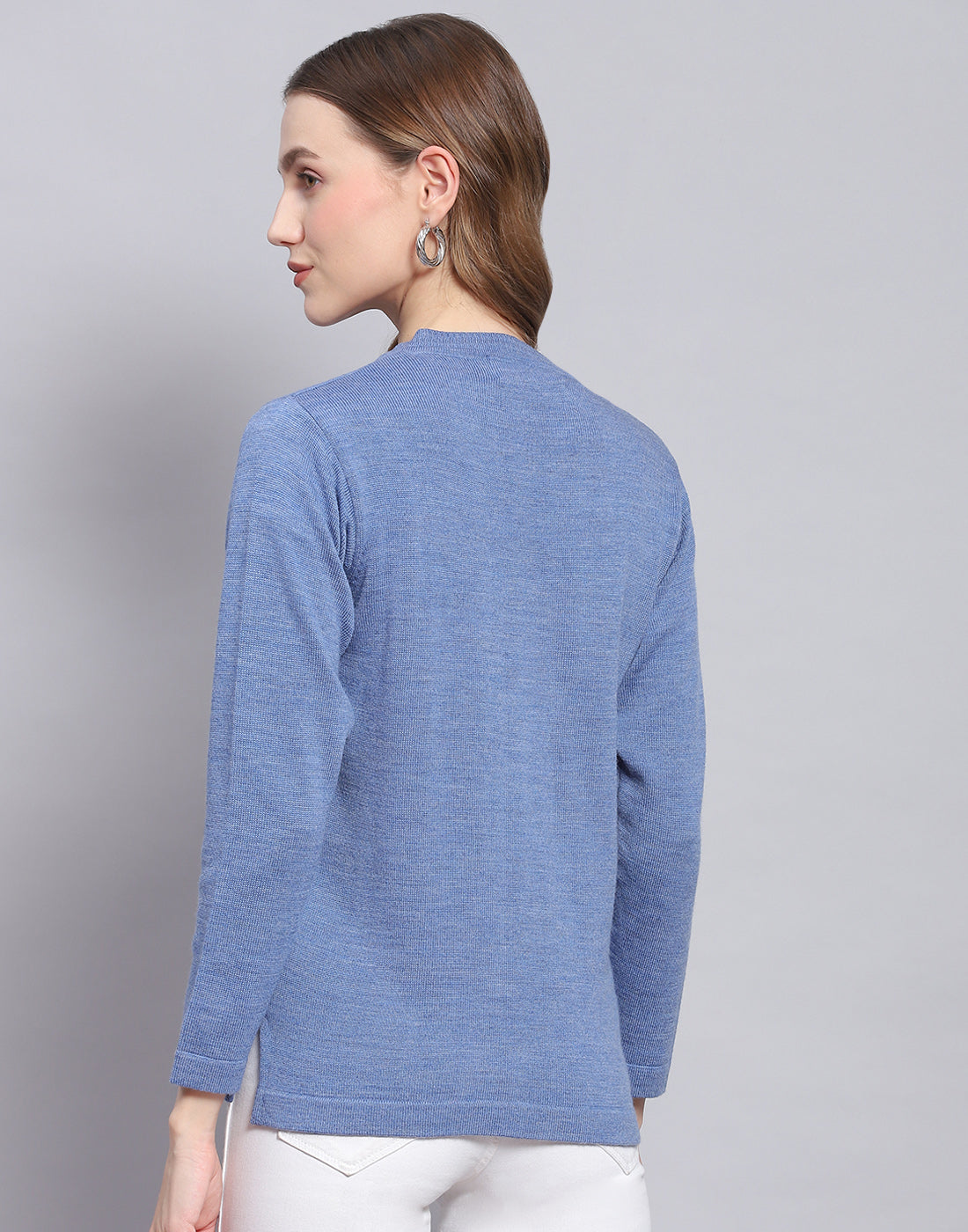 Women Blue Solid V Neck Full Sleeve Cardigan