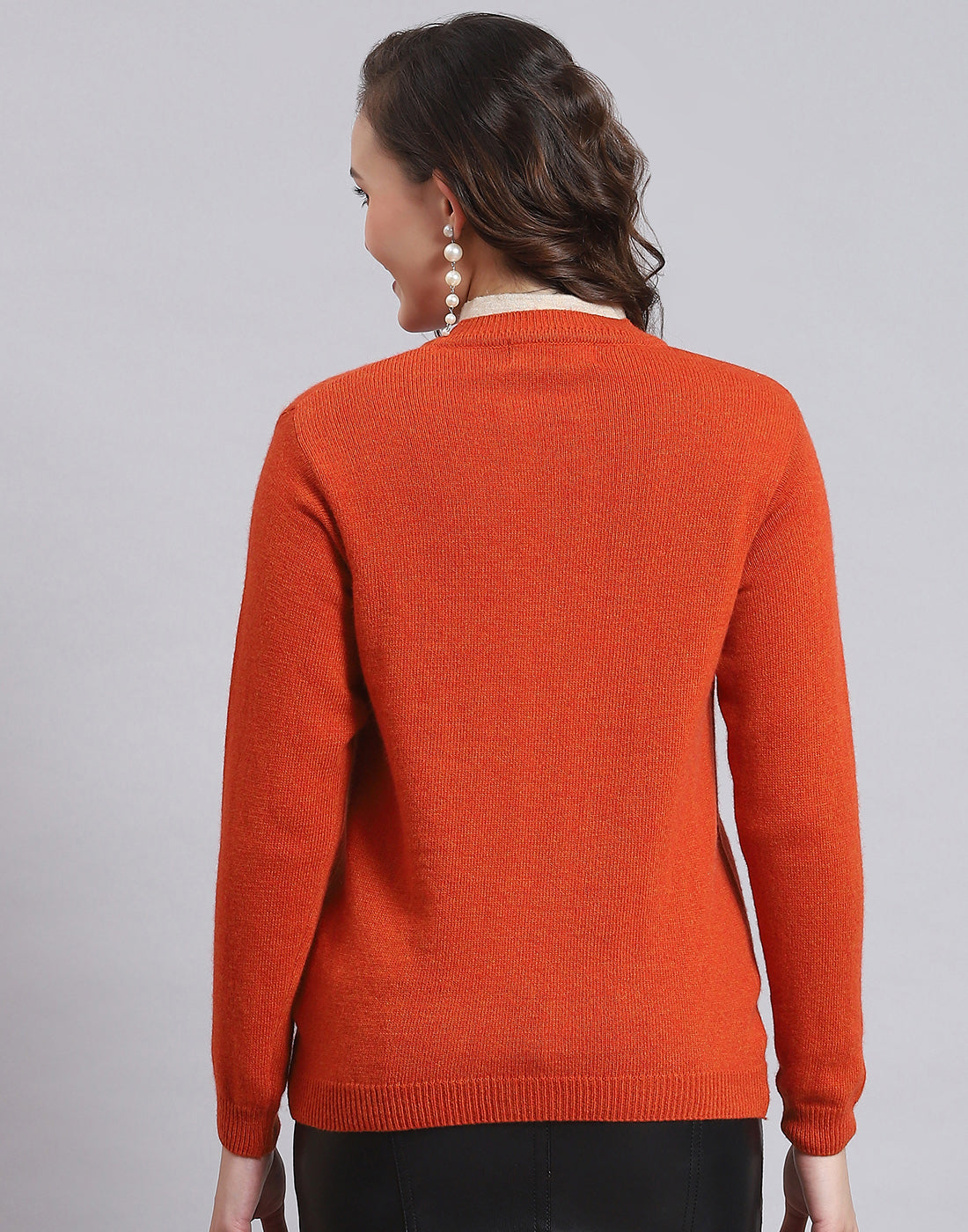 Women Orange Solid V Neck Full Sleeve Cardigan