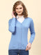 Women Sky Blue Solid V Neck Full Sleeve Cardigan