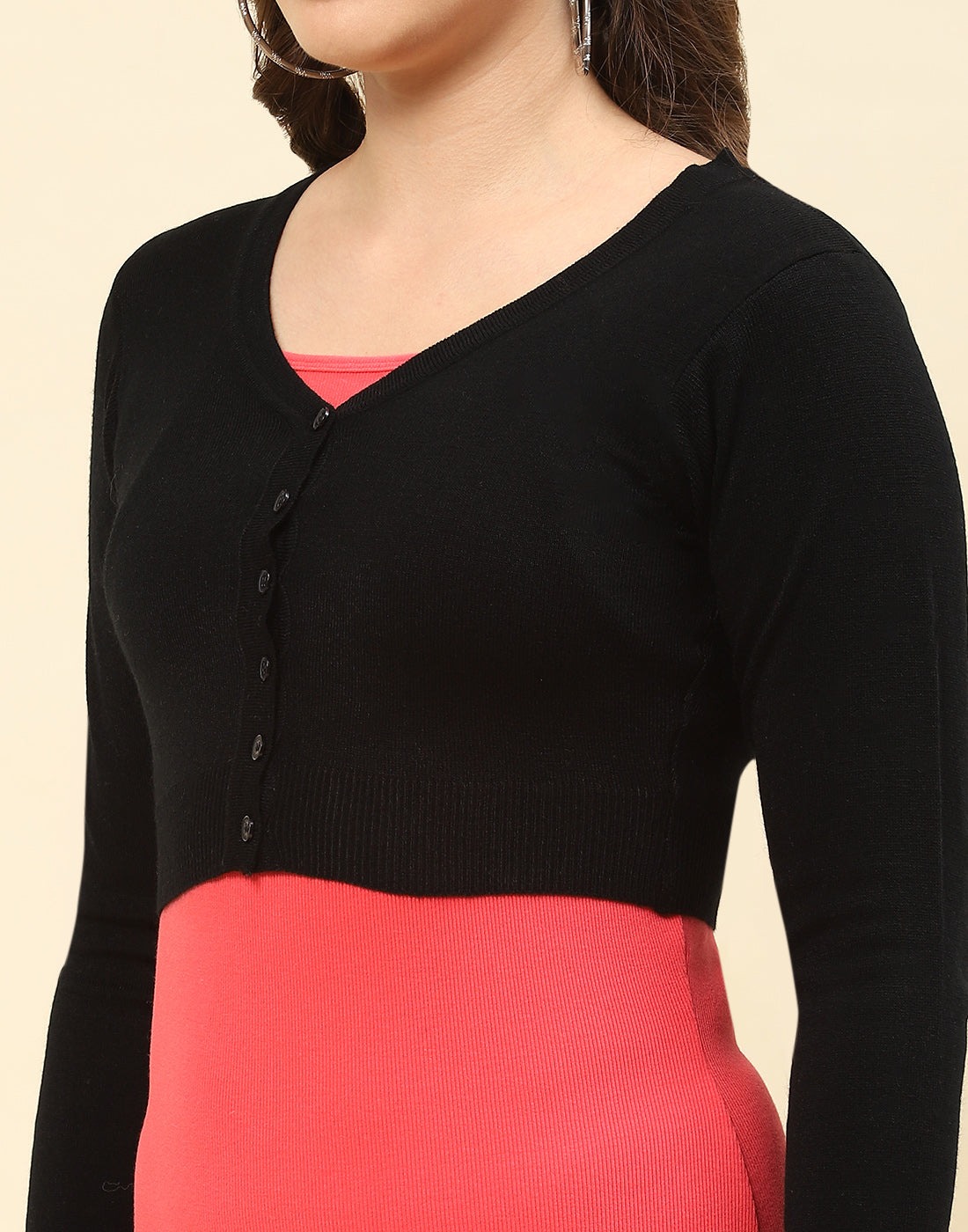 Women Black Solid V Neck Full Sleeve Blouse