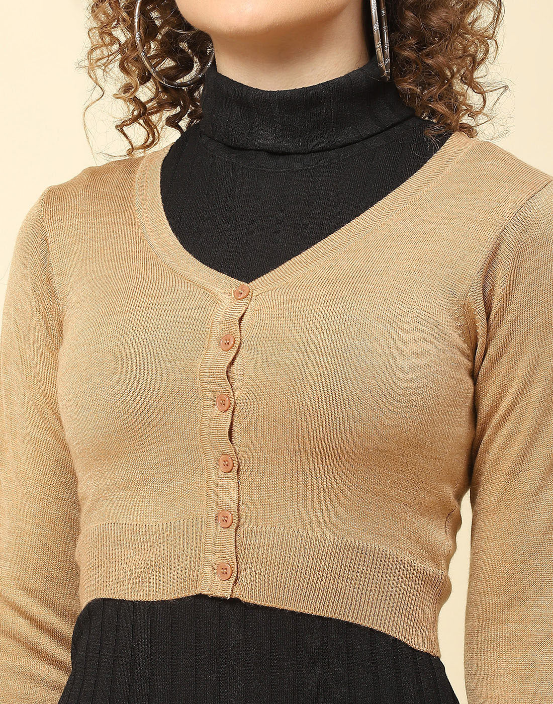 Women Brown Solid V Neck Full Sleeve Blouse