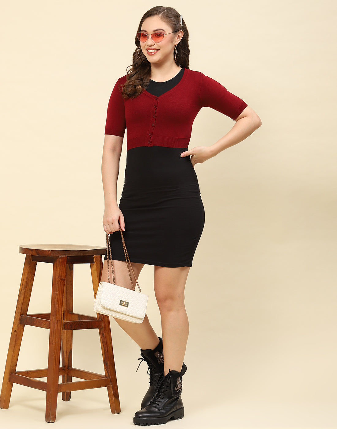 Women Maroon Solid V Neck Half Sleeve Blouse