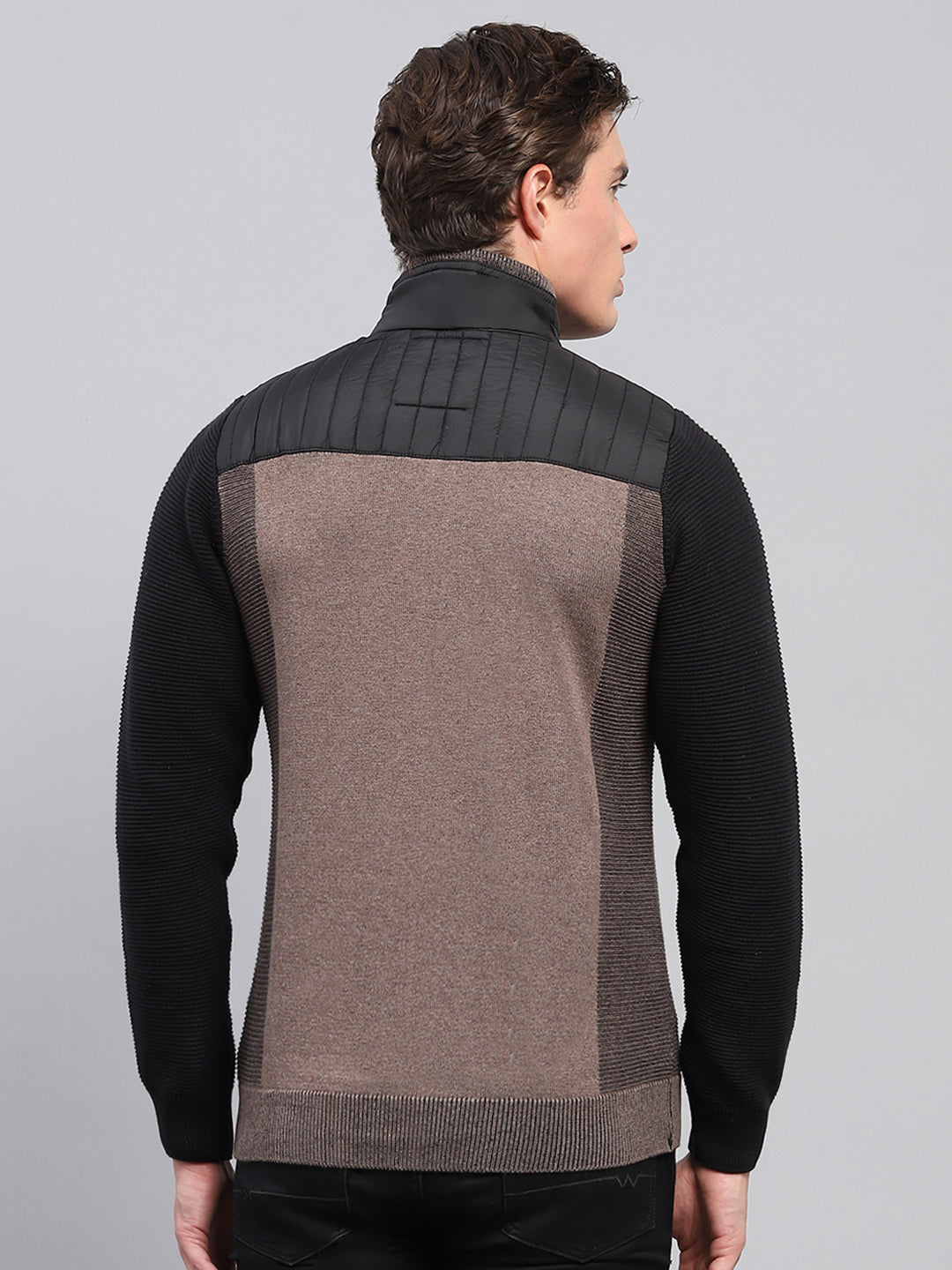 Men Black Printed Mock Neck Full Sleeve Pullover