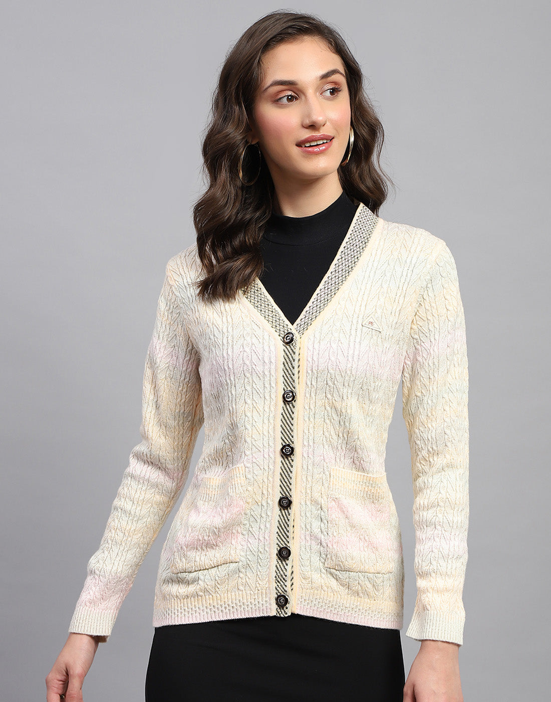 Women Multicolor Self Design V Neck Full Sleeve Cardigan