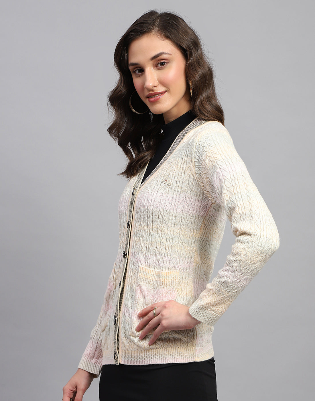 Women Multicolor Self Design V Neck Full Sleeve Cardigan