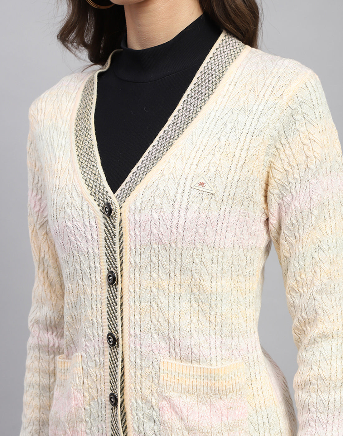 Women Multicolor Self Design V Neck Full Sleeve Cardigan