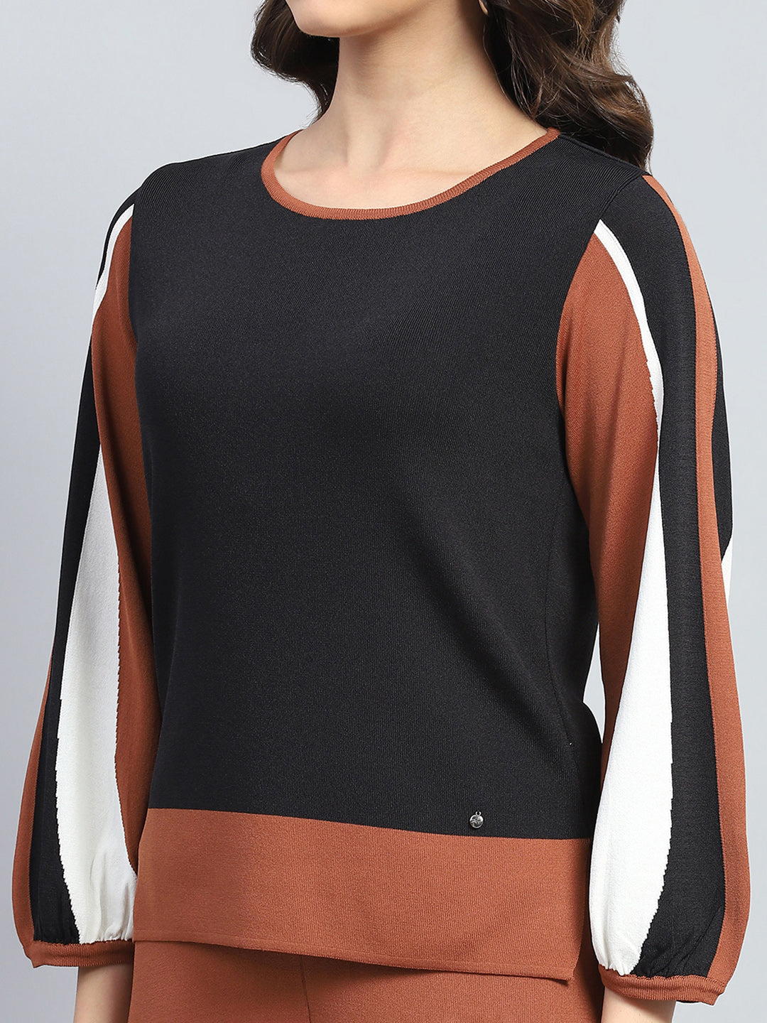 Women Rust Solid Round Neck Full Sleeve Cords Set