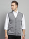 Men Grey Solid V Neck Sleeveless Cardigan