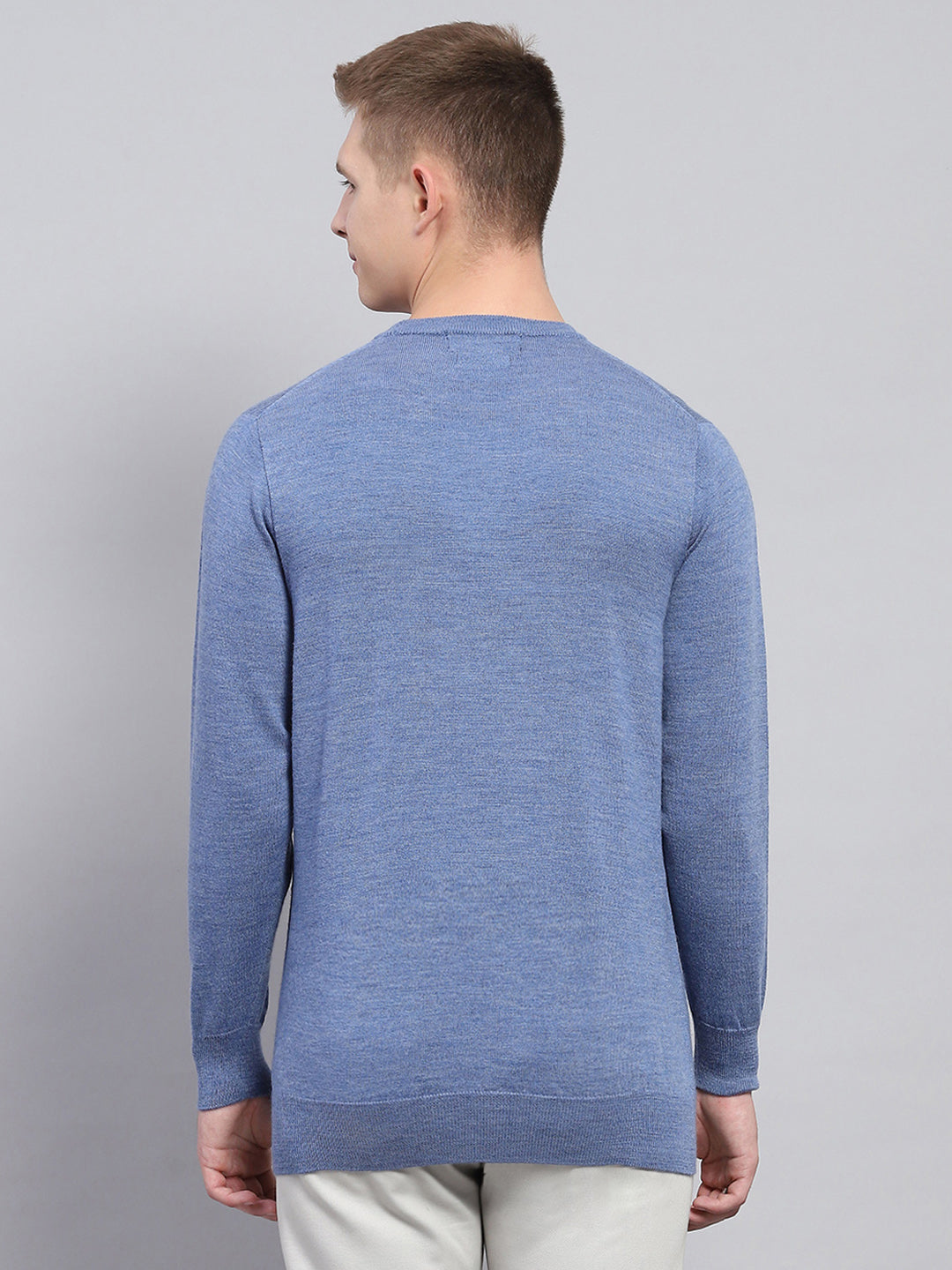 Men Blue Solid Round Neck Full Sleeve Pullover