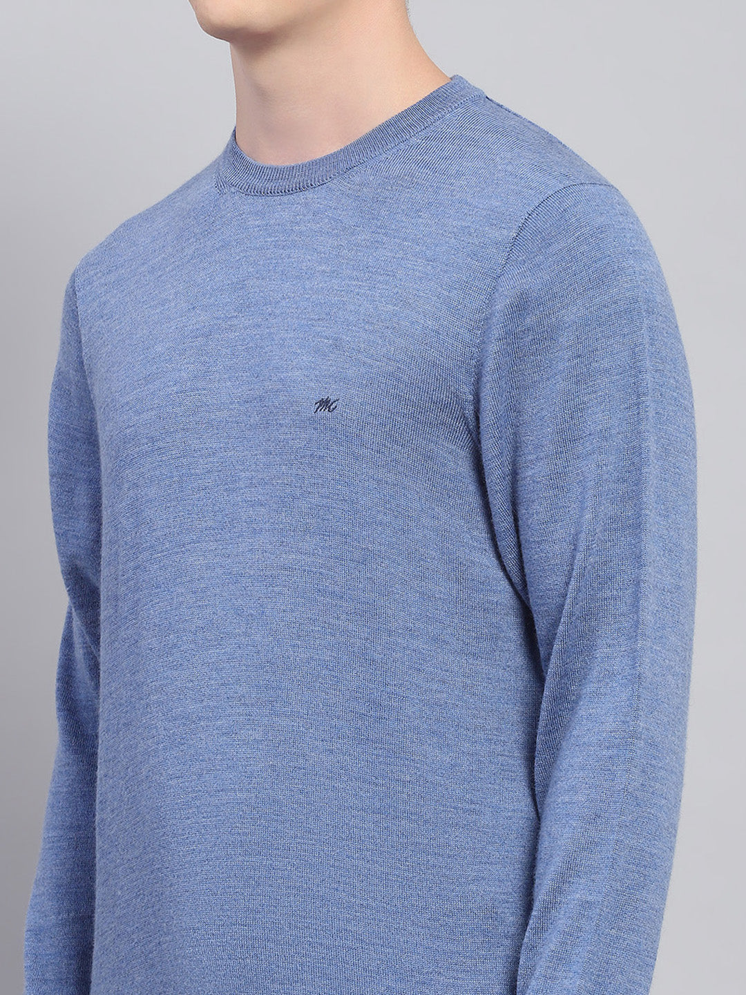 Men Blue Solid Round Neck Full Sleeve Pullover