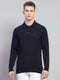 Men Navy Blue Solid Collar Full Sleeve Winter T-Shirt