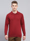 Men Maroon Solid Collar Full Sleeve Winter T-Shirt