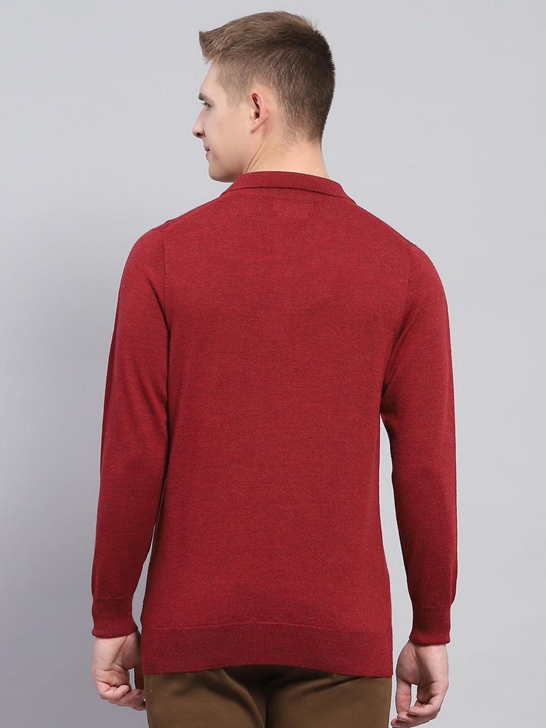 Men Maroon Solid Collar Full Sleeve Winter T-Shirt