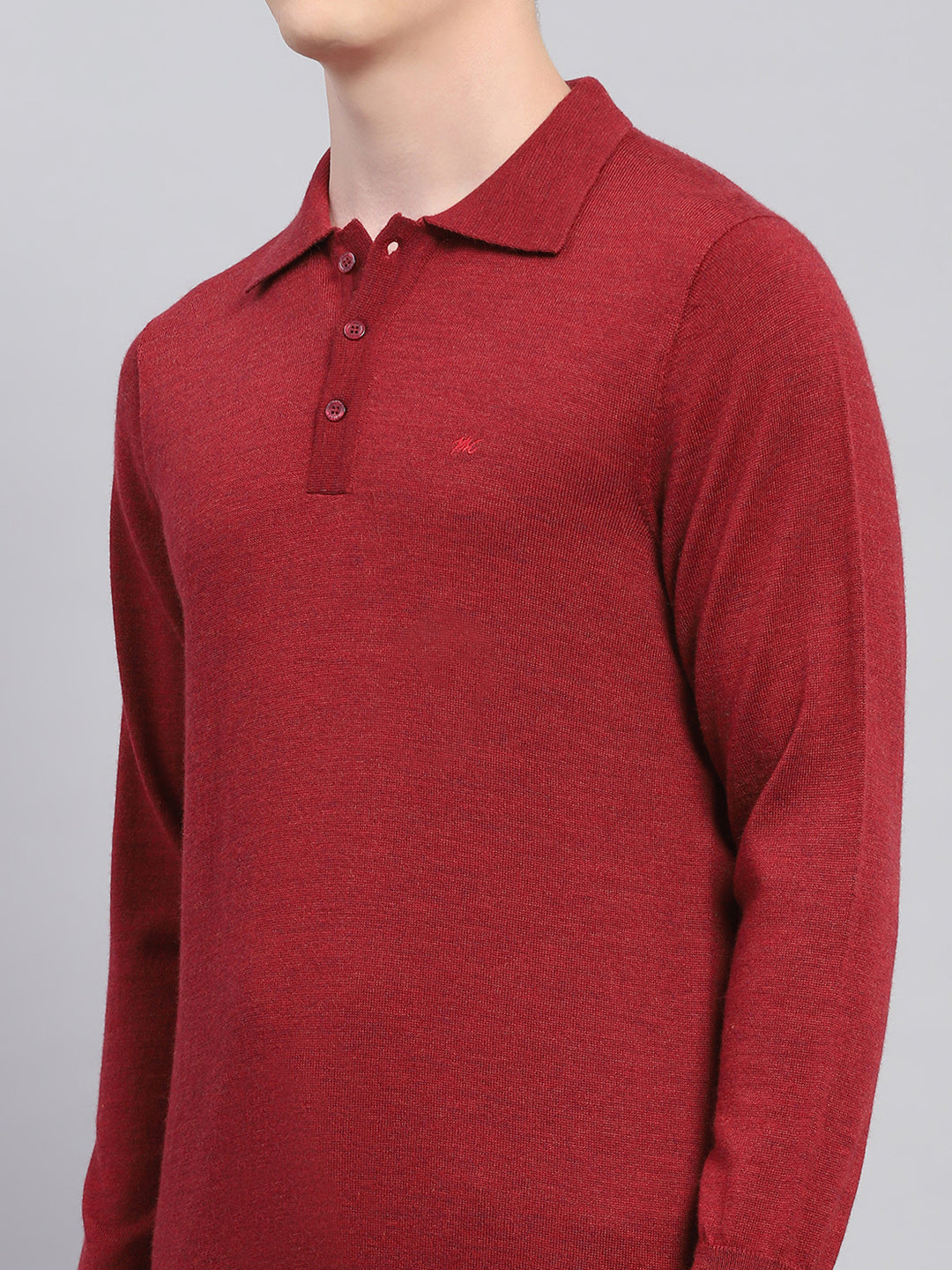 Men Maroon Solid Collar Full Sleeve Winter T-Shirt