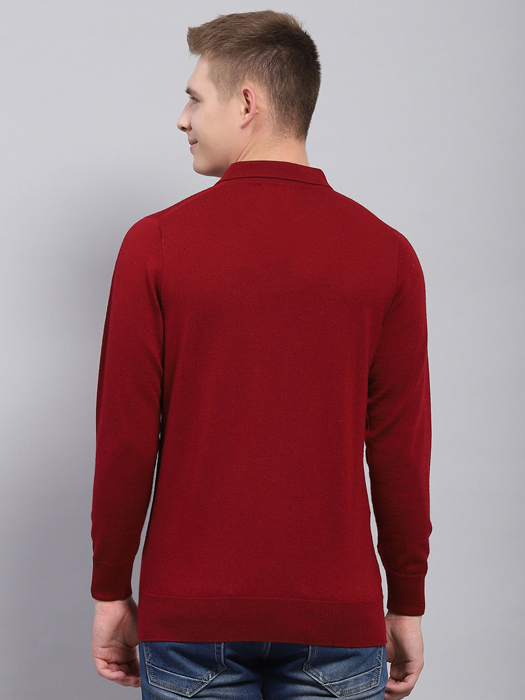 Men Maroon Solid Collar Full Sleeve Winter T-Shirt