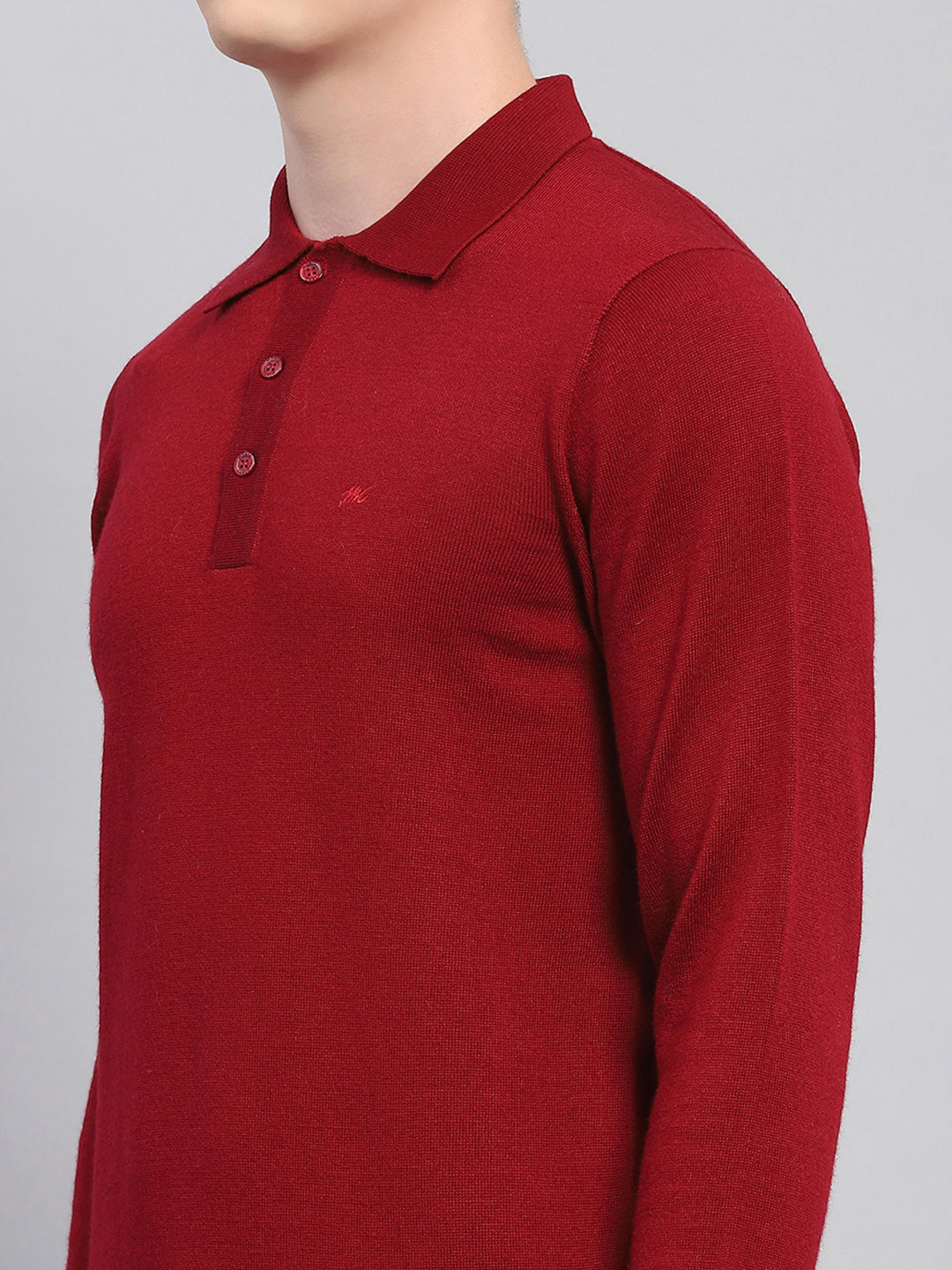 Men Maroon Solid Collar Full Sleeve Winter T-Shirt