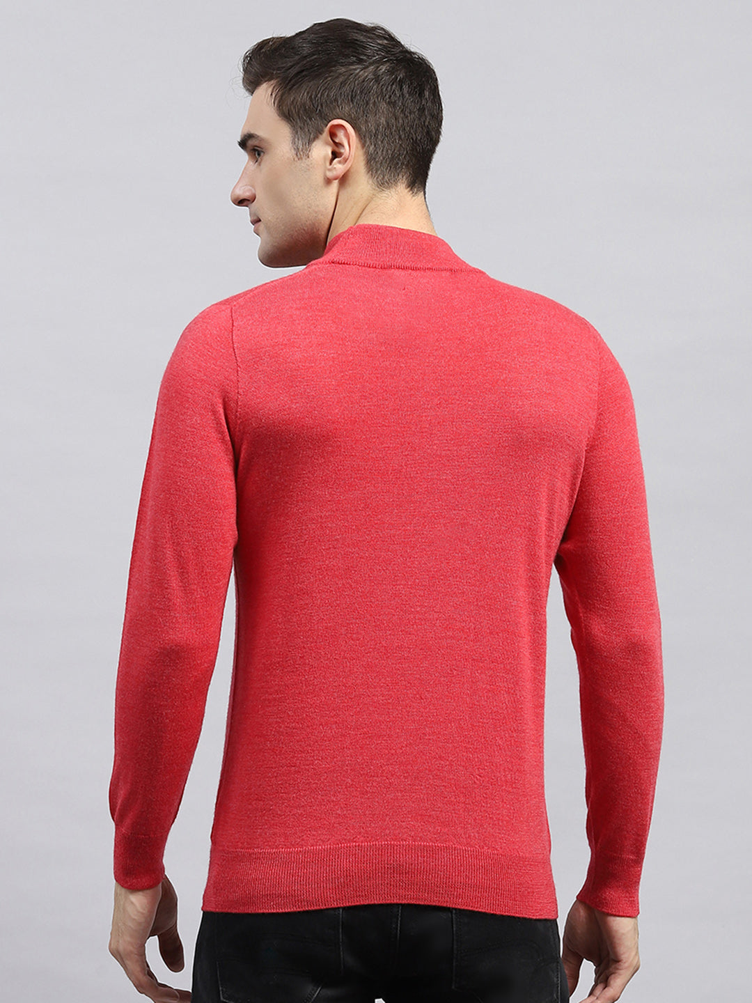 Men Red Solid High Neck Full Sleeve Pullover