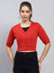 Women Red Solid V Neck Half Sleeve Blouse