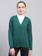 Women Green Solid V Neck Full Sleeve Cardigan