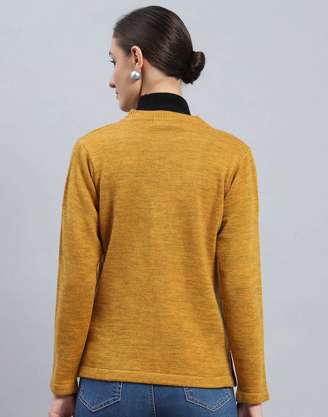 Women Mustard Solid V Neck Full Sleeve Cardigan