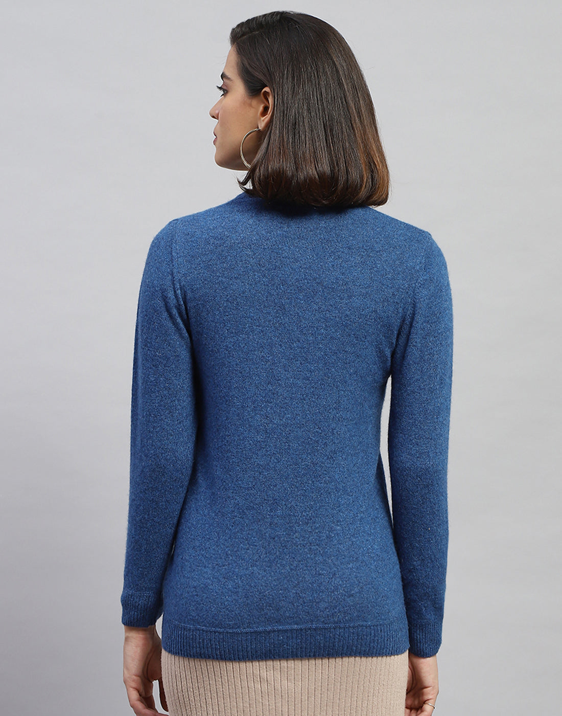 Women Blue Solid V Neck Full Sleeve Cardigan