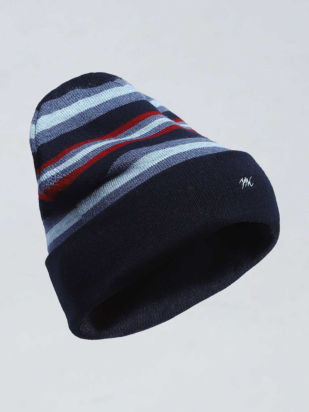 Men Navy Blue Self Design Cap